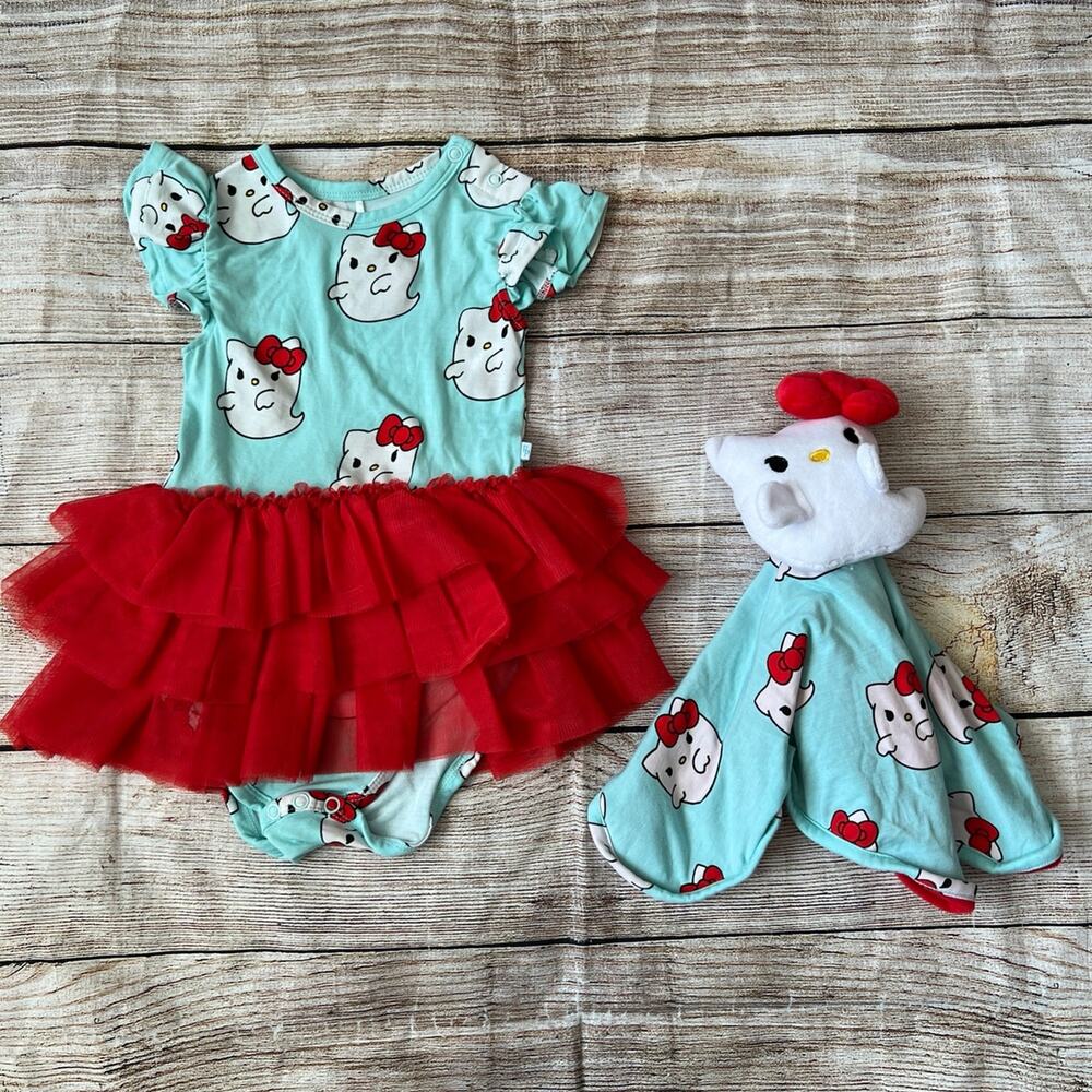 Posh Peanut Hello Kitty Ghost Ruffled Tulle Tiered Bodysuit Dress 12-18M, Lovey